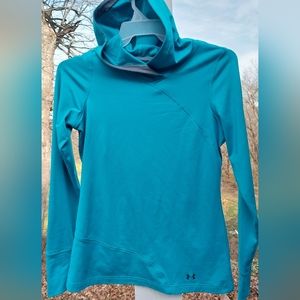 Under Armour Fitted Cold Gear Hooded Long Sleeve Shirt Hoodie Womens Medium Teal
